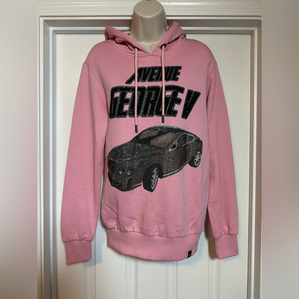 Avenue George V Paris Streetwear Luxury Designer Rhinestone Pink Men’s Hoodie SM